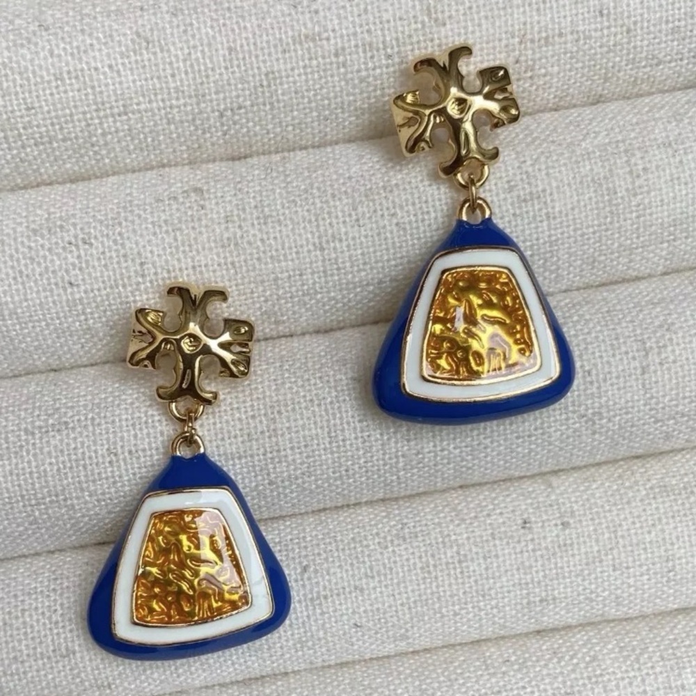 Tory Burch Roxanne multi gold, blue & yellow dangle + drop earrings - Picture 4 of 7